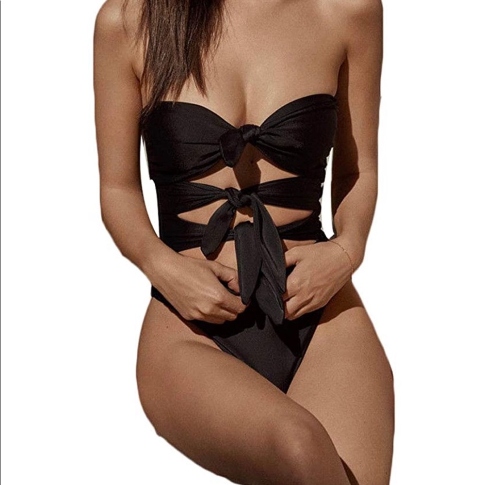 One piece black bathing suit